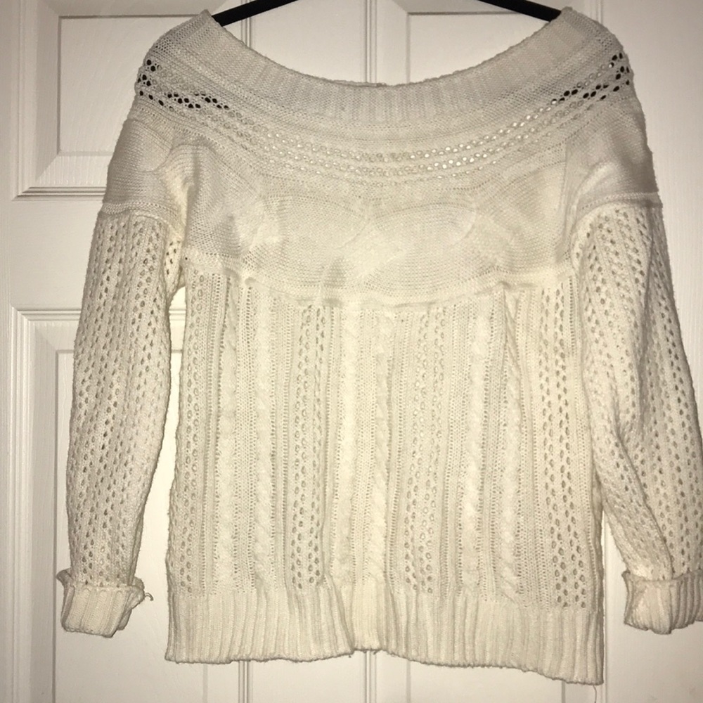 off the shoulder cream sweater